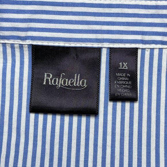 Rafaella Cotton Top Size 1X‎ Embroidered Nautical Stipe French Blue Cottagecore - Picture 2 of 9